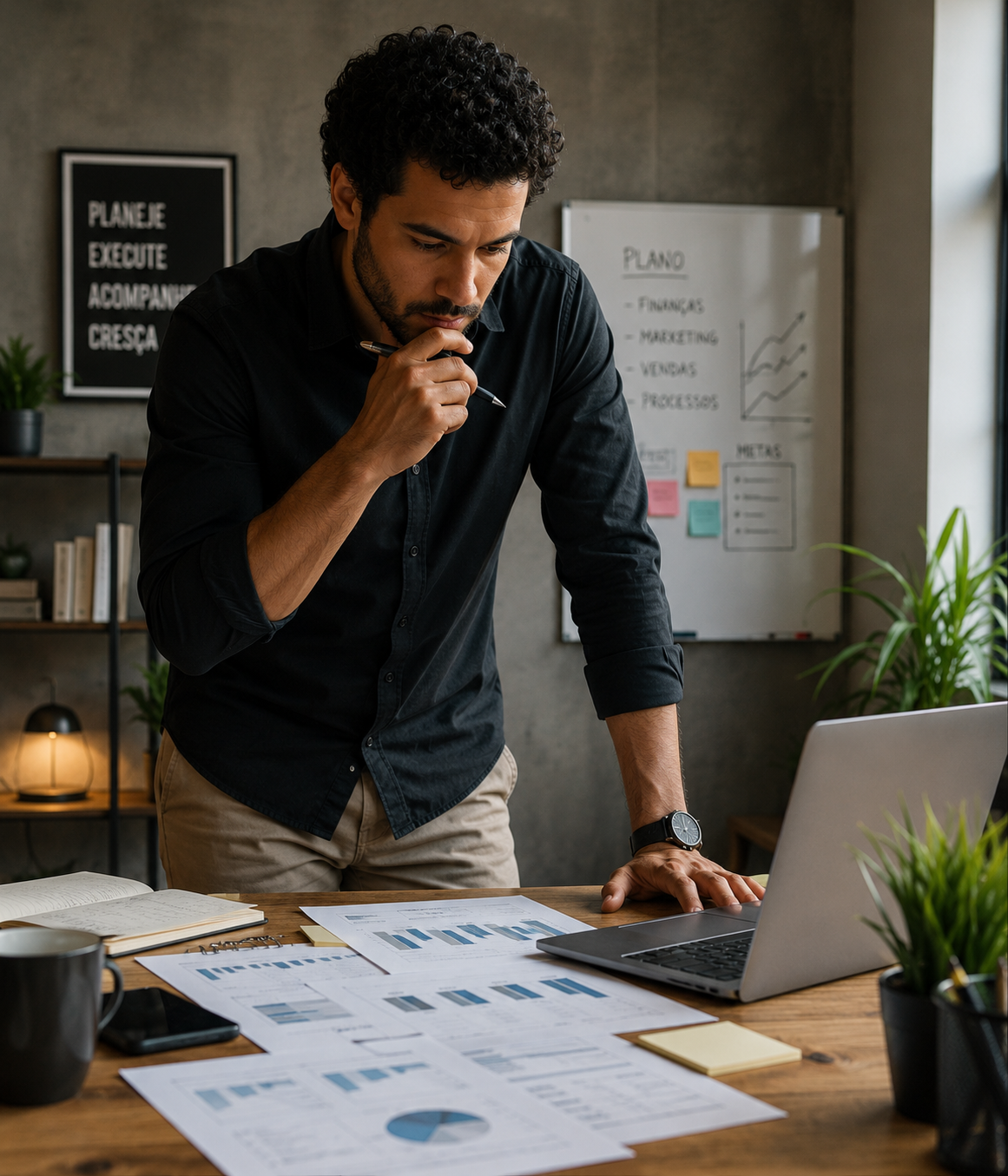 Empreendedora analisando informações do negócio